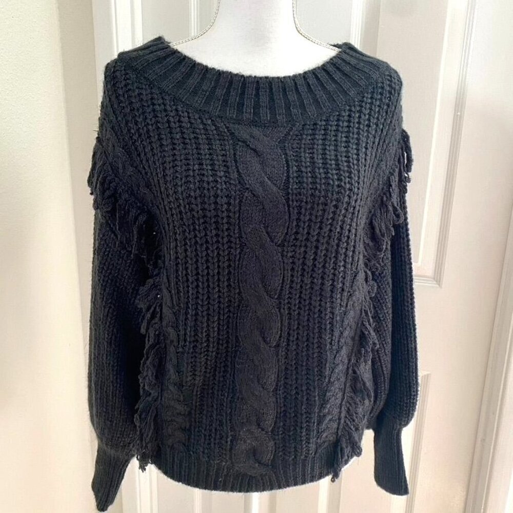 DO + BE Black Cable Knit Fringe Sweater Top NWT Size Medium Dressy Casual